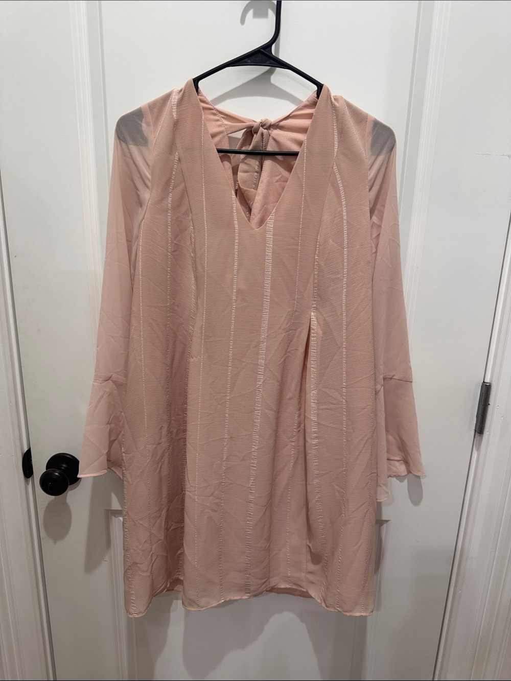 BCBGeneration Blush Pink Long-Sleeve V-Neck Tie-Back Dress
